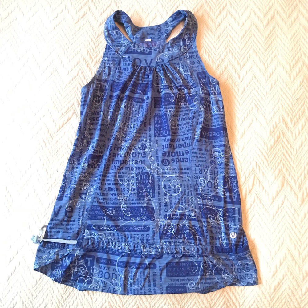 Lululemon Rare Blue Mixed Logo Graphic Print Drawstring BottomTank Top Size 6